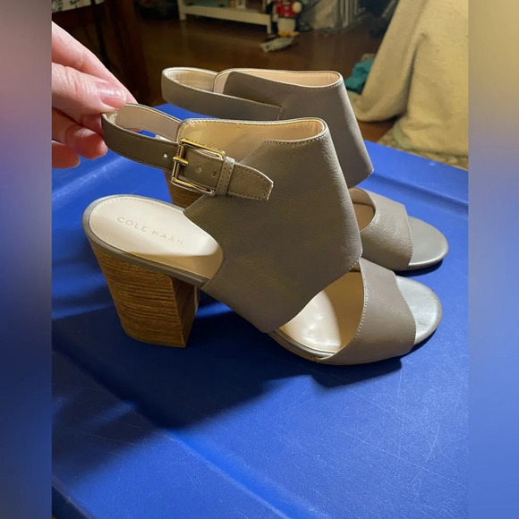Cole Haan‎ Kathlyn Bootie II W05352 Open Toe Block Heels 10.5 Grey - Picture 1 of 8